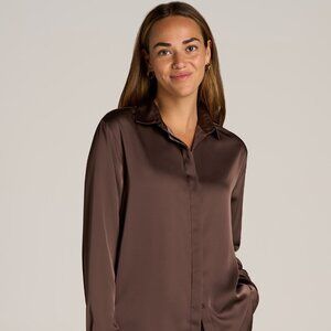 American Tall Relaxed Button Up Tall Women's Blouse in Chocolate Mocha Size LL /
